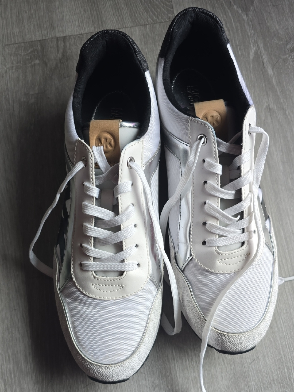 Michael Kors White Sneakers with Tan Logo Tongue Accents